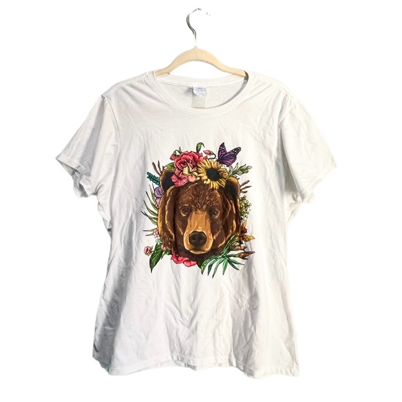 Bear Shirt Nature Floral Grizzly Bear Face Animal Bear Lover T-Shirt XL - Picture 2 of 6